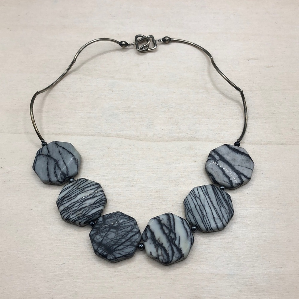 Picasso jasper octagon necklace statement festival boho artisan